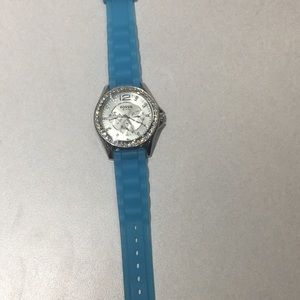 Fossil watch with blue silicone band